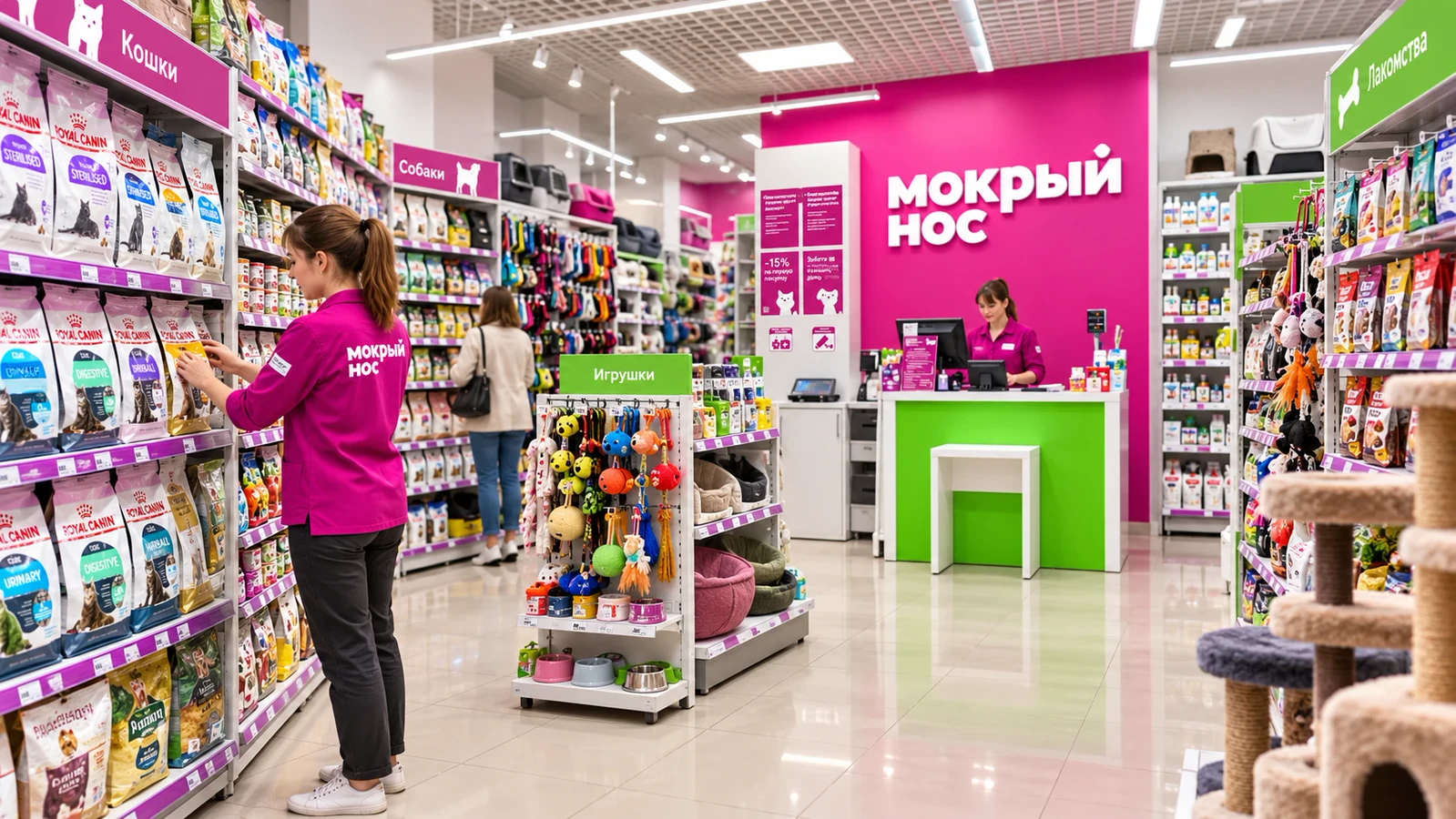 Торговый зал «Мокрый нос» с кормами и товарами для животных